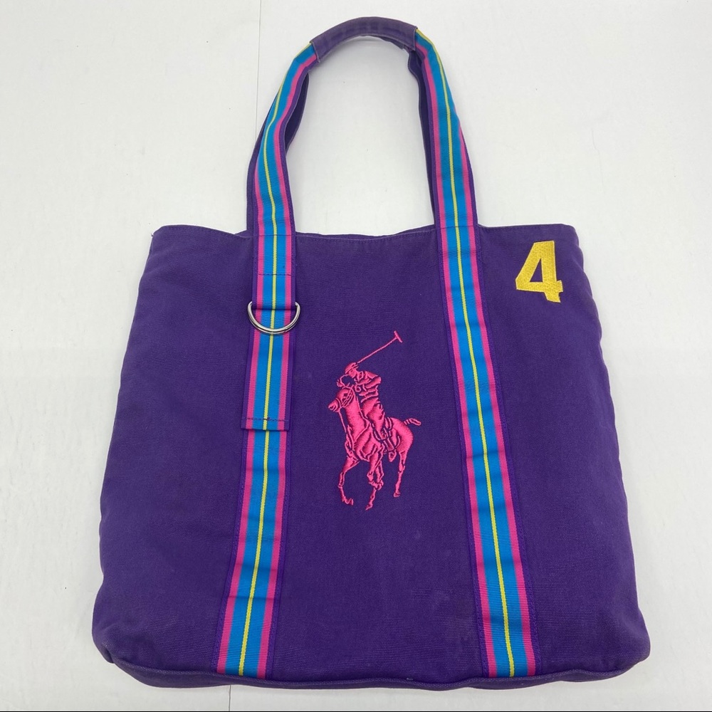 Ralph Lauren Polo Large Pony Purple Canvas Tote